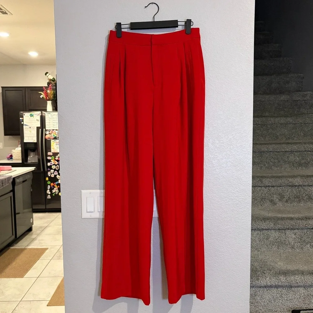 Commense‎ Red High Waisted Wide Leg Pleated Trousers Dress Pants MEDIUM